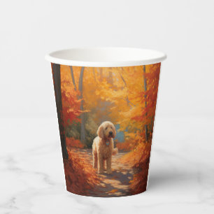 Goldendoodle in Autumn Leaves Fall Inspire Paper Cups