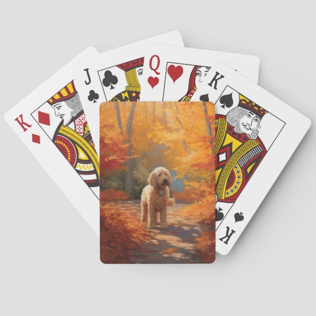 Goldendoodle in Autumn Leaves Fall Inspire  Playing Cards (Back)