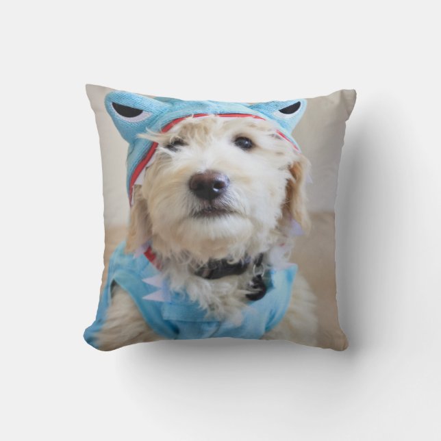 Goldendoodle In Shark Costume Cushion (Front)