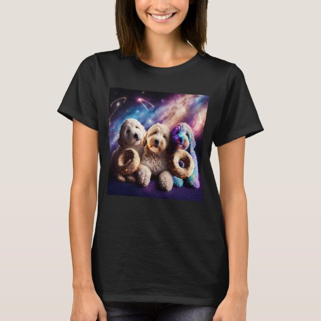 Goldendoodle In Space With Donuts Cute Doodle Boys T-Shirt (Front)