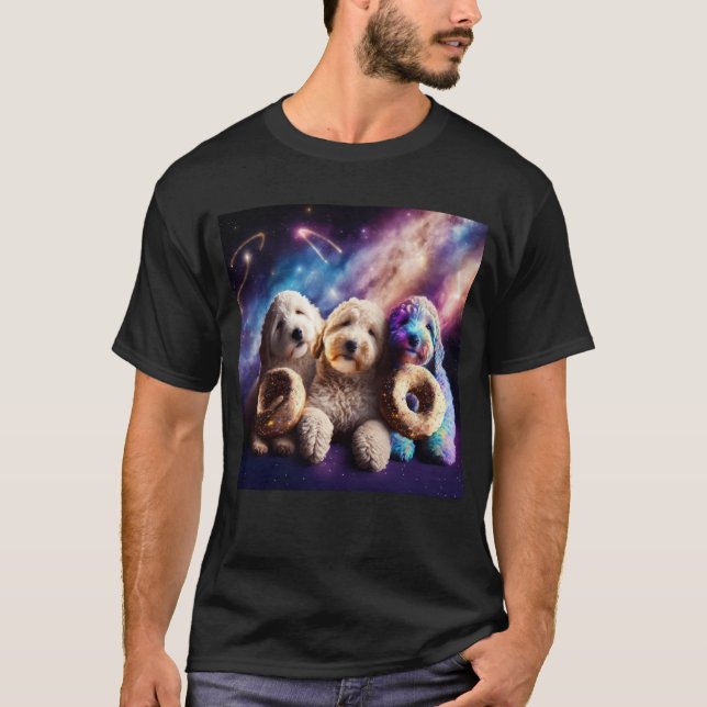 Goldendoodle In Space With Donuts Cute Doodle Boys T-Shirt (Front)