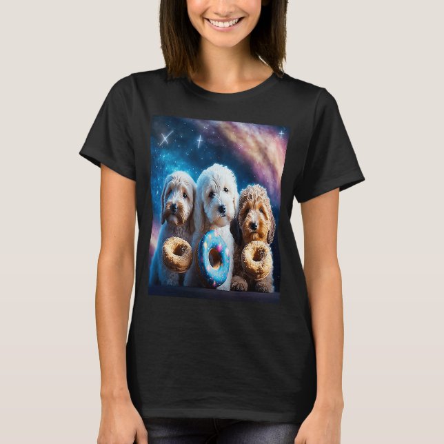 Goldendoodle In Space With Doughnuts Cute Doodle B T-Shirt (Front)
