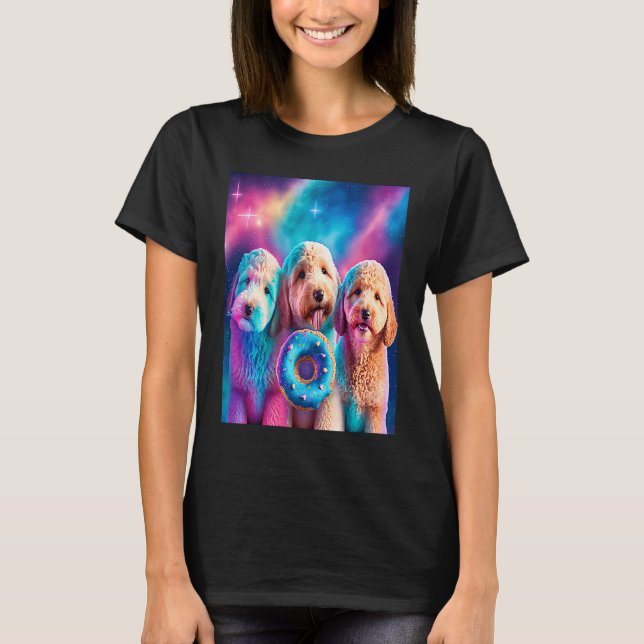 Goldendoodle In Space With Doughnuts Cute Doodle B T-Shirt (Front)
