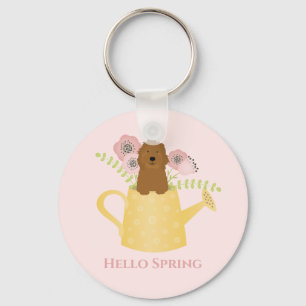 Goldendoodle In Watering Can Key Ring