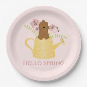 Goldendoodle In Watering Can Paper Plate