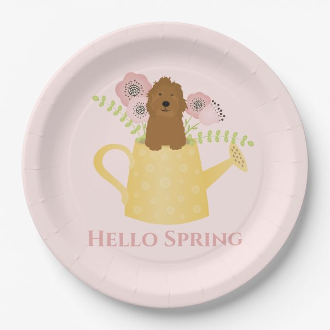 Goldendoodle In Watering Can Paper Plate (Front)