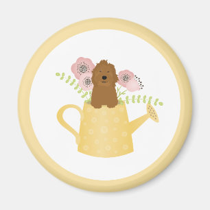 Goldendoodle In Watering Can Yellow Magnet