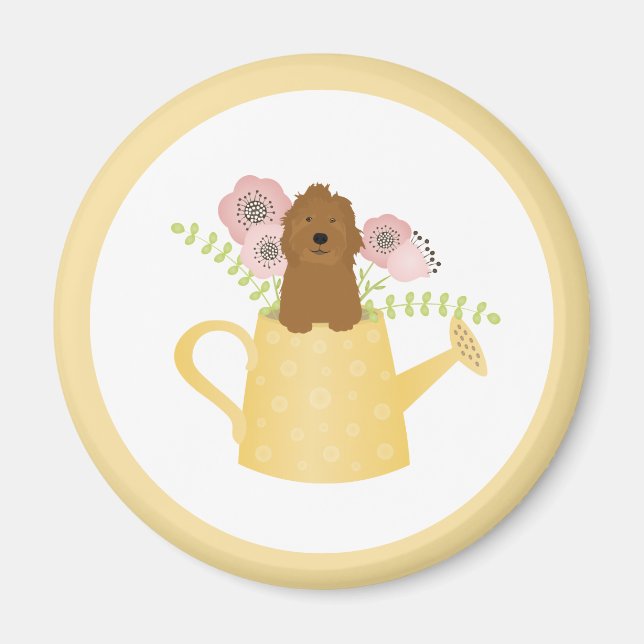 Goldendoodle In Watering Can Yellow  Magnet (Front)