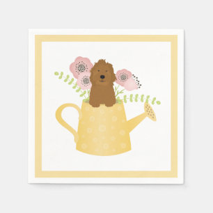 Goldendoodle In Watering Can Yellow Napkin