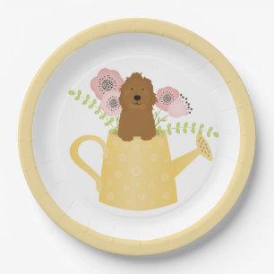 Goldendoodle In Watering Can Yellow Paper Plate