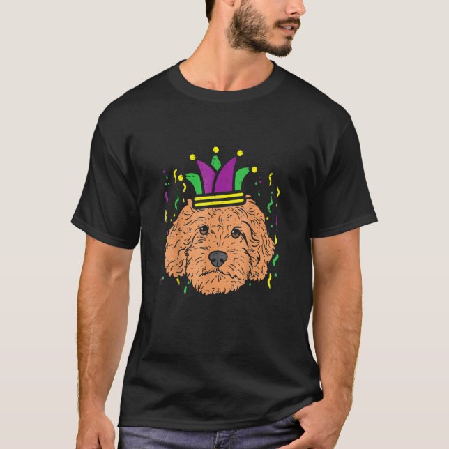 Goldendoodle Jester Hat Cute Mardi Gras Dog  Owner T-Shirt (Front)
