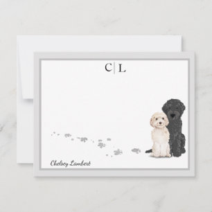Goldendoodle Labradoodle Dogs Grey Border Monogram Card