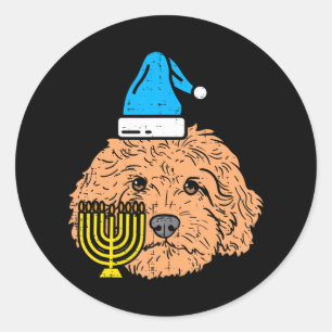 Goldendoodle Menorah Jewish Animal Pet Dog Classic Round Sticker