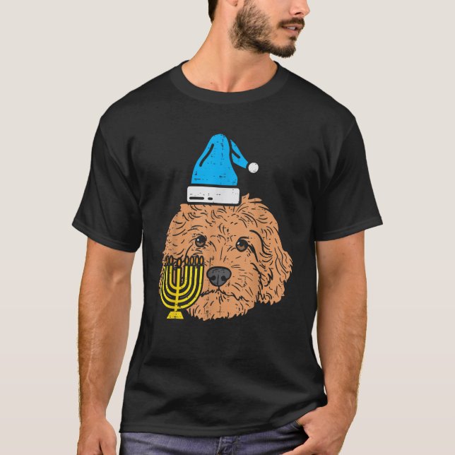 Goldendoodle Menorah Jewish Animal Pet Dog Hanukka T-Shirt (Front)