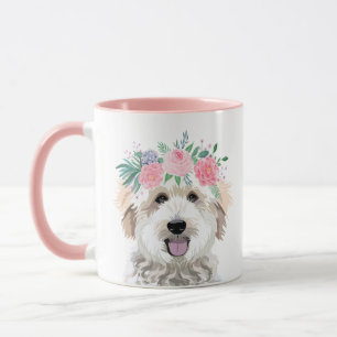 Goldendoodle Mom pink flower portrait Mug