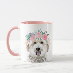 Goldendoodle Mom pink flower portrait Mug