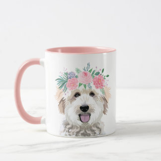 Goldendoodle Mom pink flower portrait Mug
