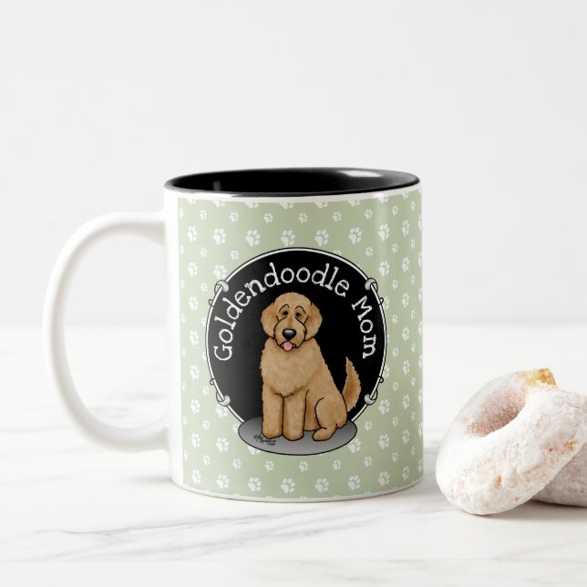 Goldendoodle Mum Doodle Mum (golden red) Dog mum Two-Tone Coffee Mug (With Donut)