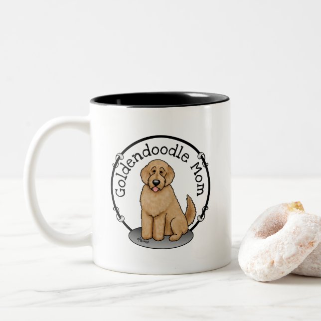 Goldendoodle Mum Doodle Mum (golden red) Dog mum Two-Tone Coffee Mug (With Donut)