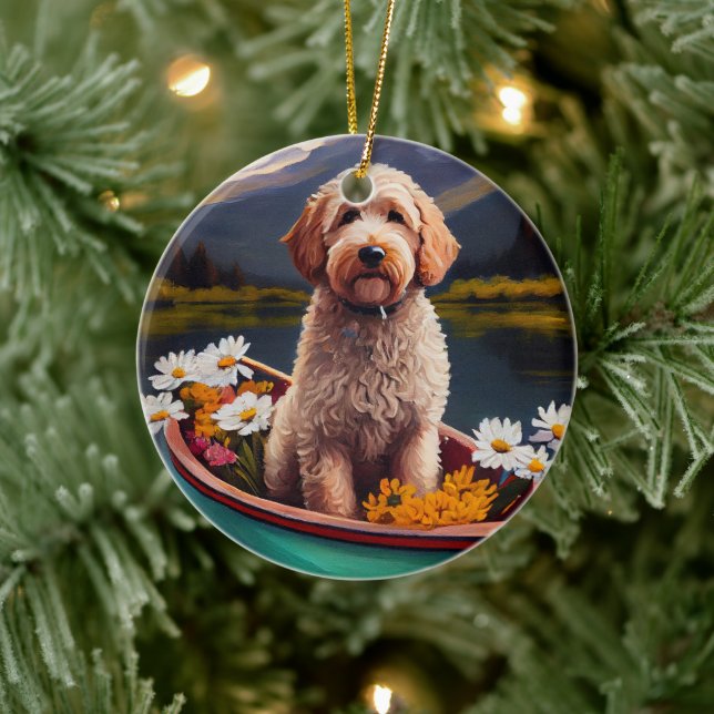 Goldendoodle on a Paddle: A Scenic Adventure Ceramic Tree Decoration (Tree)