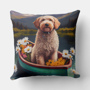 Goldendoodle on a Paddle: A Scenic Adventure  Cushion