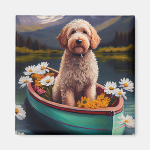 Goldendoodle on a Paddle: A Scenic Adventure Magnet
