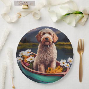 Goldendoodle on a Paddle: A Scenic Adventure Paper Plate