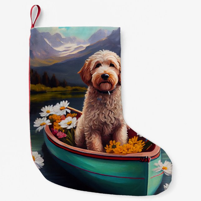 Goldendoodle on a Paddle: A Scenic Adventure Small Christmas Stocking (Front)