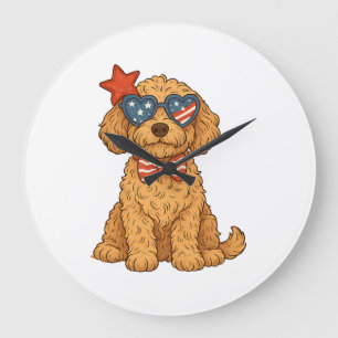 Goldendoodle Patriotic Clipart Large Clock