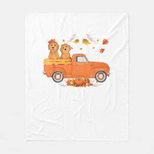 Goldendoodle Pumpkin Truck Fall Leaf Thanksgiving  Fleece Blanket