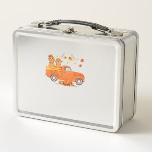 Goldendoodle Pumpkin Truck Fall Leaf Thanksgiving Metal Lunch Box