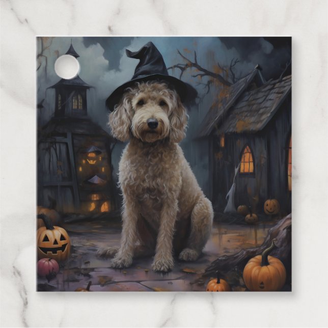 Goldendoodle Pumpkins Halloween Scary Favour Tags (Front)