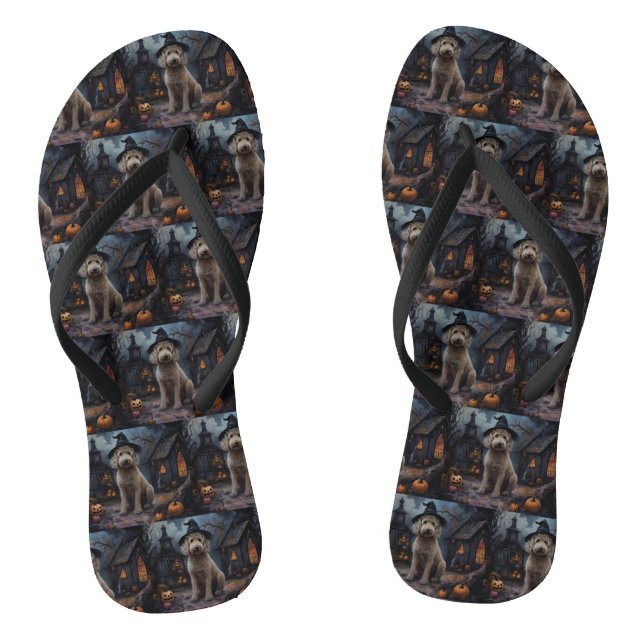 Goldendoodle Pumpkins Halloween Scary Flip Flops (Footbed)