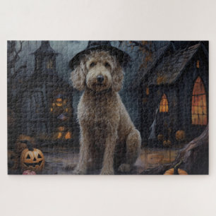 Goldendoodle Pumpkins Halloween Scary Jigsaw Puzzle
