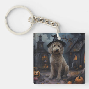Goldendoodle Pumpkins Halloween Scary Key Ring