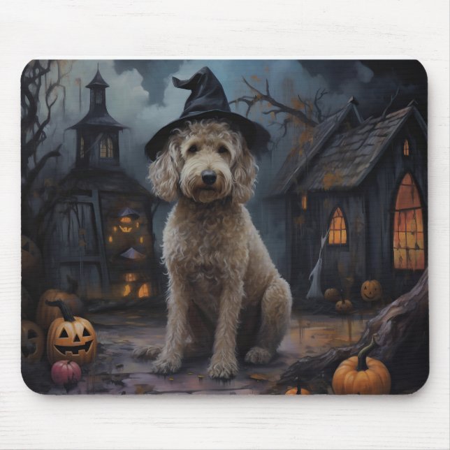 Goldendoodle Pumpkins Halloween Scary Mouse Mat (Front)