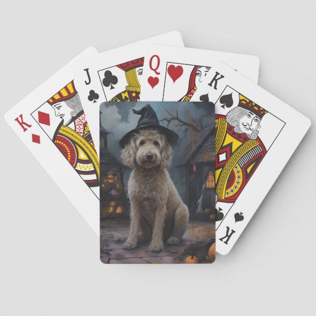 Goldendoodle Pumpkins Halloween Scary Playing Cards (Back)
