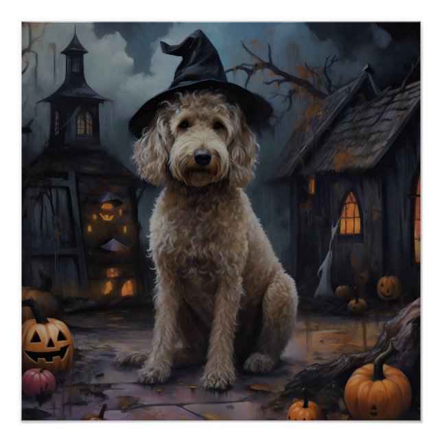 Goldendoodle Pumpkins Halloween Scary Poster (Front)