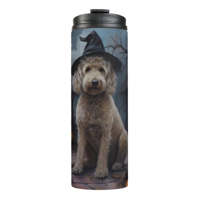 Goldendoodle Pumpkins Halloween Scary Thermal Tumbler (Front)