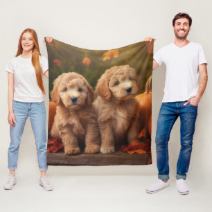 Goldendoodle Puppy Autumn Delight Pumpkin  Fleece Blanket