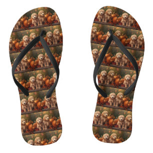 Goldendoodle Puppy Autumn Delight Pumpkin  Flip Flops