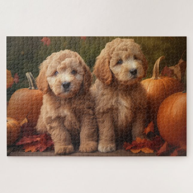 Goldendoodle Puppy Autumn Delight Pumpkin  Jigsaw Puzzle (Horizontal)
