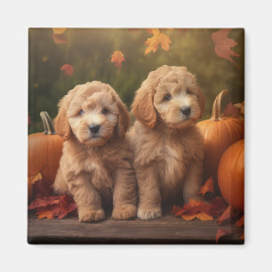 Goldendoodle Puppy Autumn Delight Pumpkin Magnet