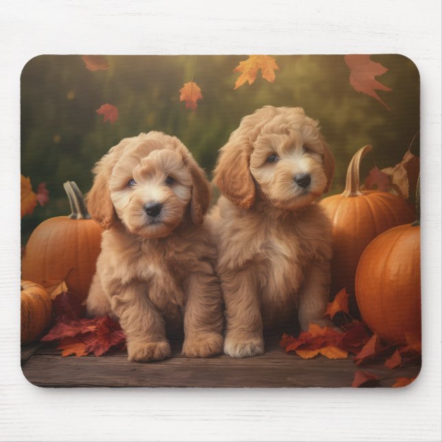 Goldendoodle Puppy Autumn Delight Pumpkin  Mouse Mat (Front)