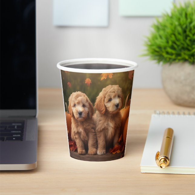 Goldendoodle Puppy Autumn Delight Pumpkin  Paper Cups (Insitu)