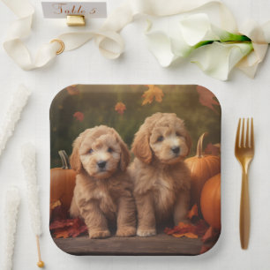 Goldendoodle Puppy Autumn Delight Pumpkin  Paper Plate