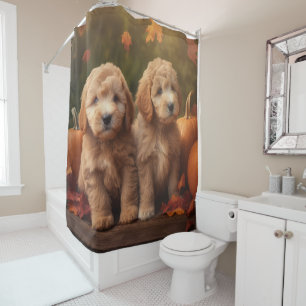 Goldendoodle Puppy Autumn Delight Pumpkin  Shower Curtain