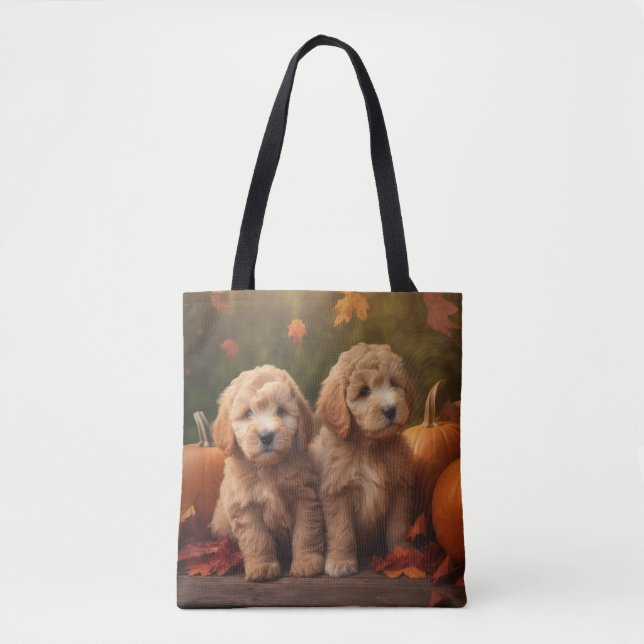 Goldendoodle Puppy Autumn Delight Pumpkin  Tote Bag (Front)