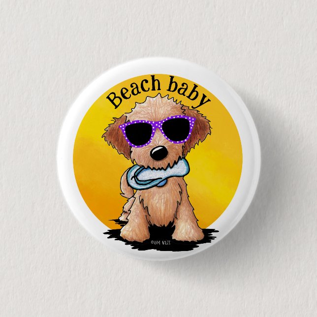 Goldendoodle Puppy Beach 3 Cm Round Badge (Front)