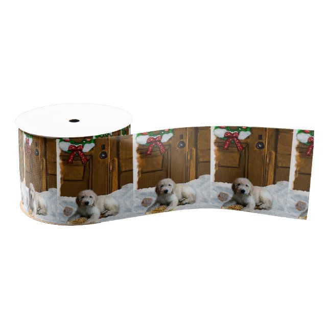 Goldendoodle Puppy Christmas Grosgrain Ribbon (Spool)